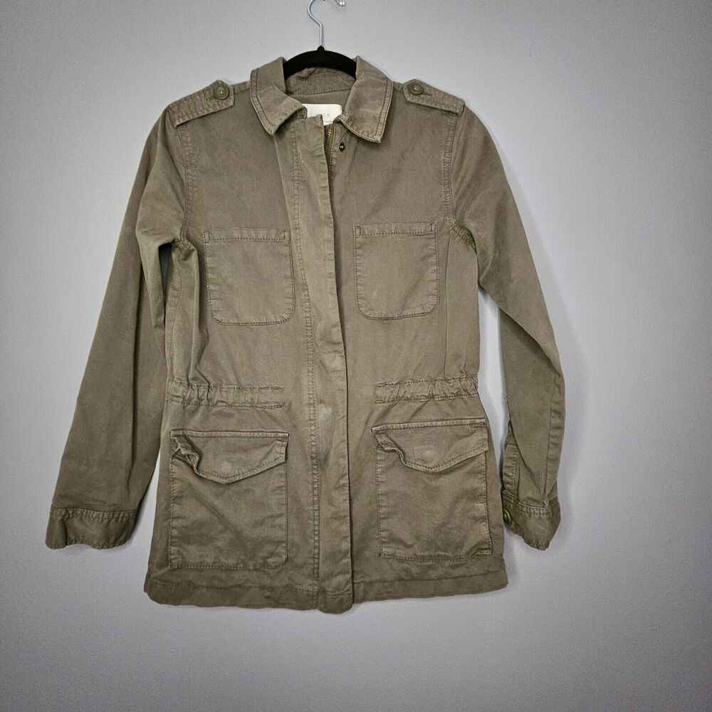 Hinge Olive Utility Jacket XS Women Cotton Zip Button Cargo Pockets Casual